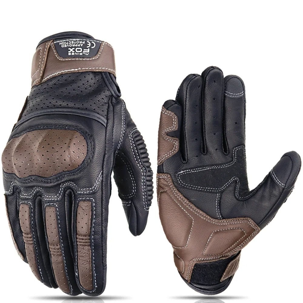 Gant moto rétro noir et marron